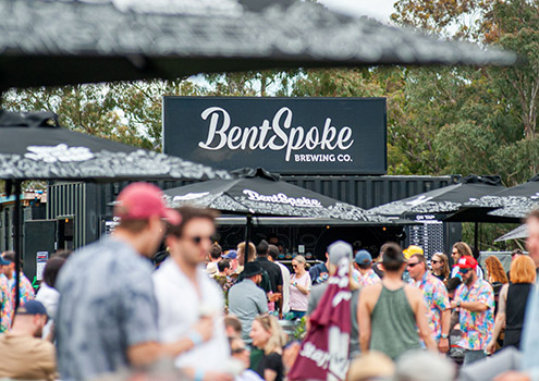 BentSpoke Brewing Co container bar with crowd in front